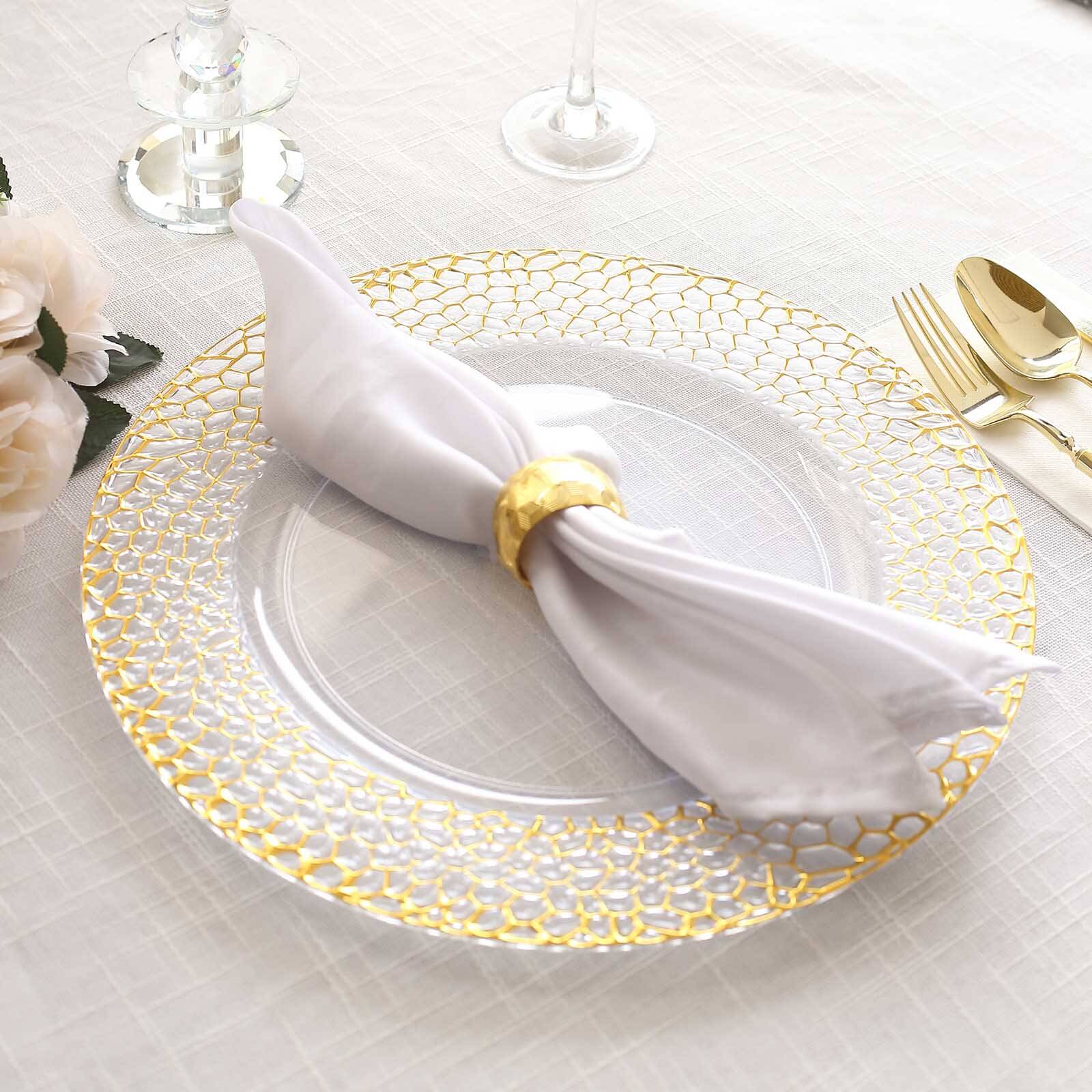 Alternative view of 6-Pack Acrylic Charger Plates 13" Round Clear with Gold Hammered Rim - Decorative Plastic Charger Tableware