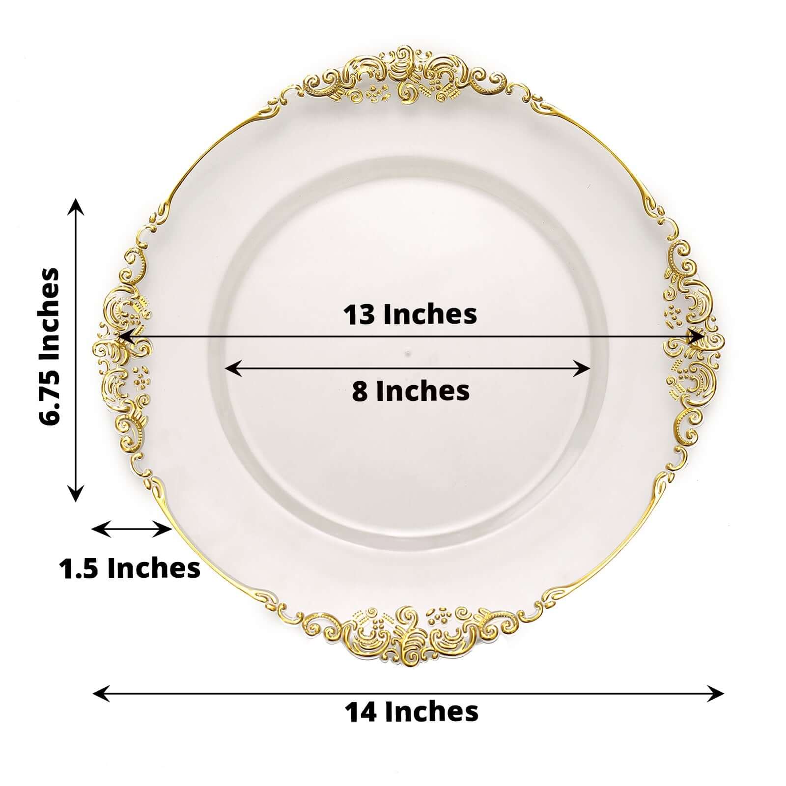 6-Pack Acrylic Charger Plates 13" Round Clear with Gold Embossed Baroque Rim - Antique Decorative Dinner Tableware - Image 3