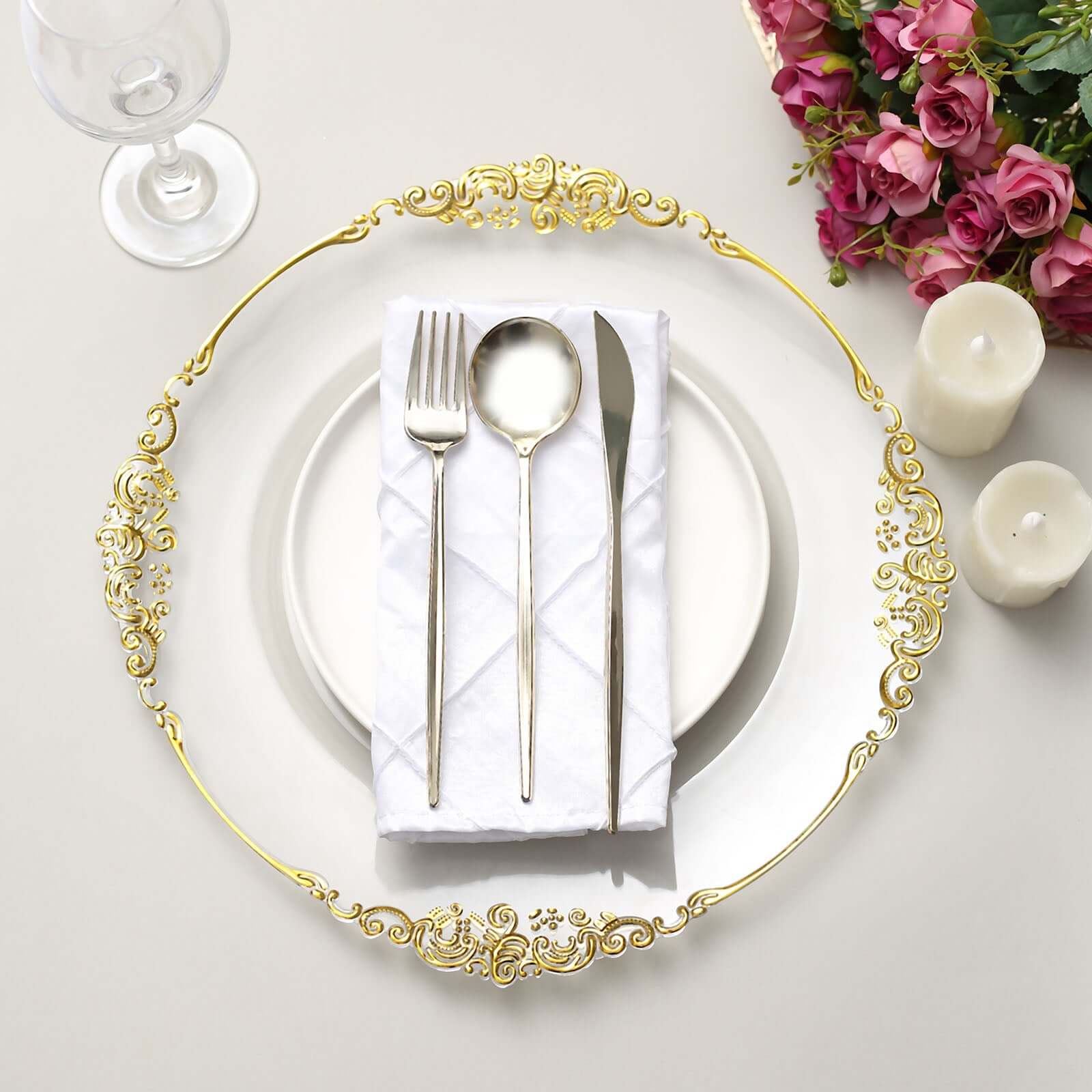 6-Pack Acrylic Charger Plates 13" Round Clear with Gold Embossed Baroque Rim - Antique Decorative Dinner Tableware - Image 7