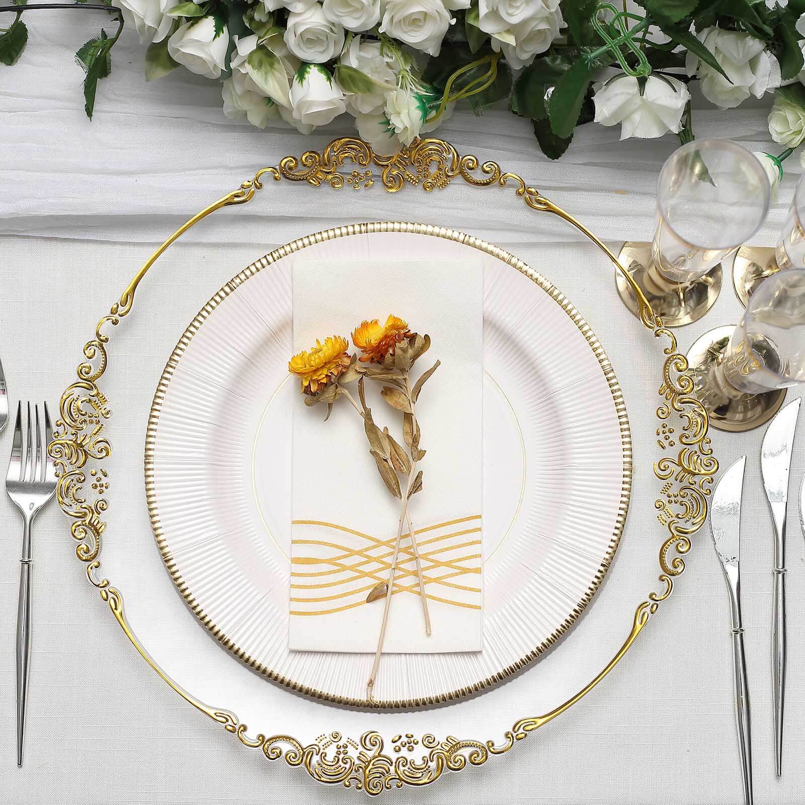 6-Pack Acrylic Charger Plates 13" Round Clear with Gold Embossed Baroque Rim - Antique Decorative Dinner Tableware - Image 8
