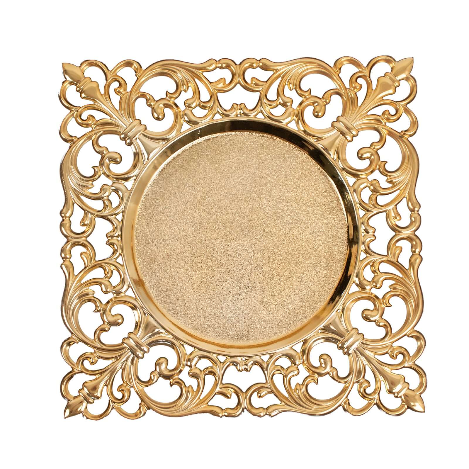 6-Pack Acrylic Charger Plates 12" Square Gold with Hollow Lace Border - Event Tabletop Decorative Charger Tableware - Image 7
