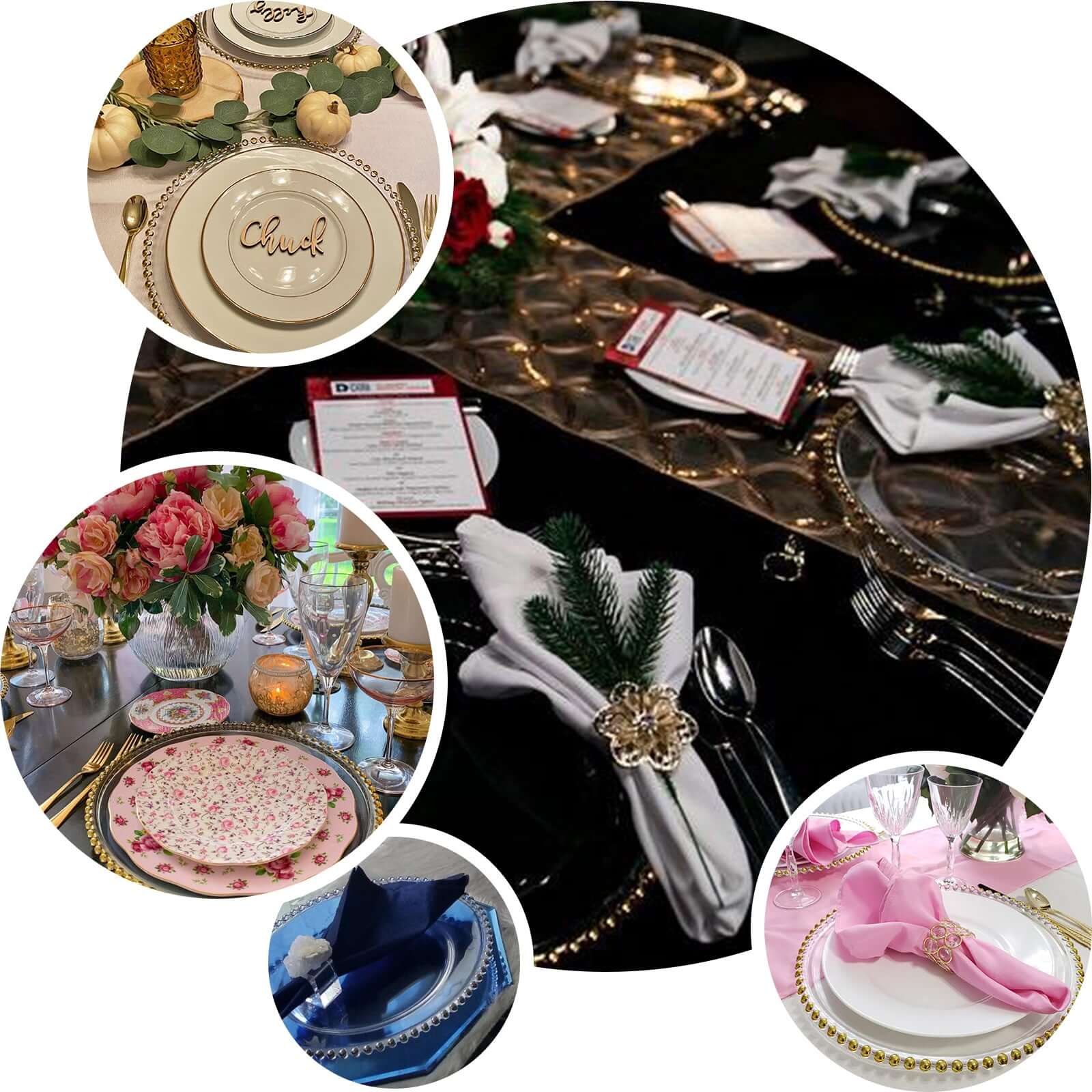 6-Pack Acrylic Charger Plates 13" Round Clear with Gold Beaded Rim - Decorative Dinner Party Serving Plates - Image 4